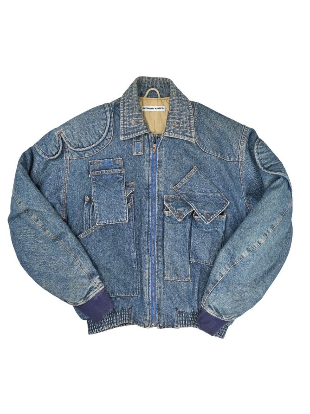 Katharine Hamnett Vintage AW 1986 Denim Cargo Bomber Jacket in Blue